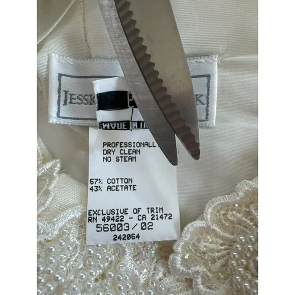 Vintage Jessica McClintock Ivory Lace Dress 6 Off-Shoulder Beaded Bridal Mini - Picture 7 of 12
